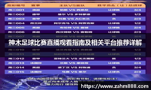 神木足球比赛直播观看指南及相关平台推荐详解